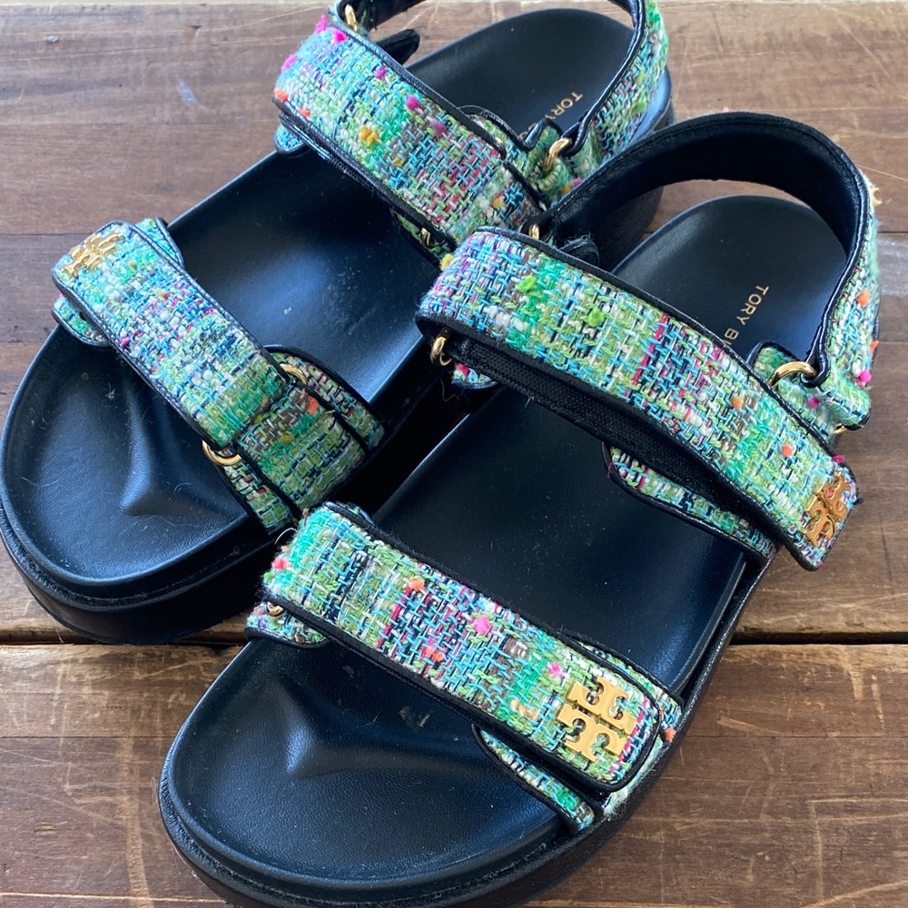 Tory Burch Vibrant Tweed Strap Sandals